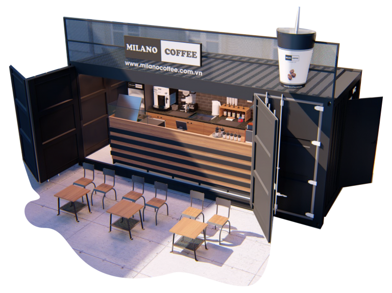 MÔ HÌNH MILANO COFFEE Container MILANO Coffee Nhượng quyền thương hiệu