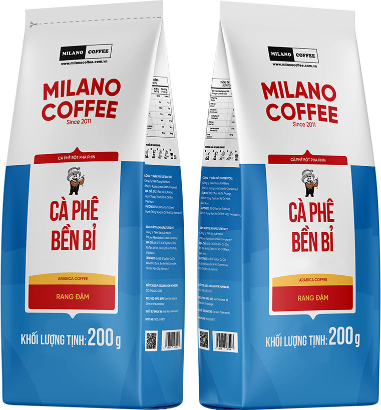 Gói cà phê Milano Coffee 200g, rang đậm, chất lượng cao, phù hợp pha phin.