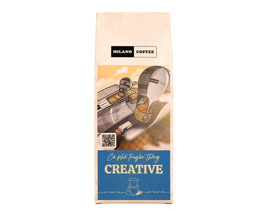 Hình ảnh bao bì mặt trước Cà phê Truyền Thống Creative Milano Coffee 100g.